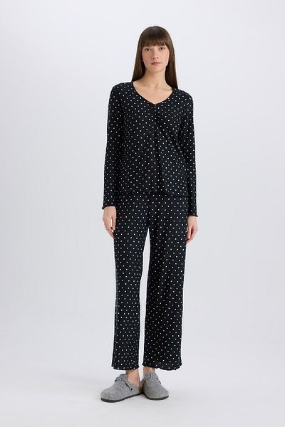 DeFacto Pajama Set Softshell Long Sleeve Top Stretchy Waisted Long Bottoms-Six Fall in Love D8453Ax25Sp