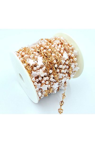 yiğit aksesuar 50cm Brass Tarnish Free Gold Pearl Starry Chain Bracelet Necklace Chain Jewelry Making Supplies Chain