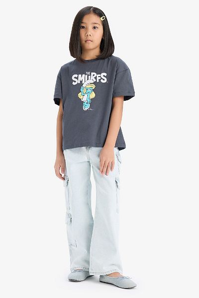 DeFacto Girl the Smurfs Relax Fit Crew Neck Back Printed Short Sleeve T-Shirt E1882A825Sm