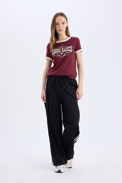 DeFacto Tricou cu nervuri imprimat cu gât turnat - mânecă scurtă, croială obișnuită E4379AX25SM