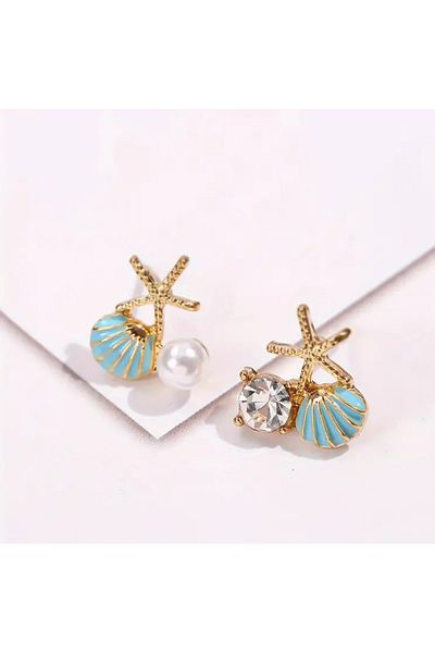 MEECY Min Green Tiny Starfish and Seashell Women's Earrings