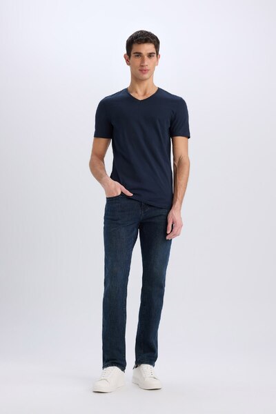 DeFacto 100% bavlna Slim Fit Slim Fit Výstřih do V Základní jednobarevné tričko s krátkým rukávem M7668az25sp