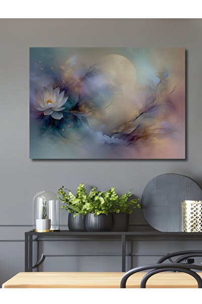 Teona Ahşap Modern Sanat Lotus Çiçeği Yağlı Boya Görünümlü Dekoratif Ahşap Ev...
