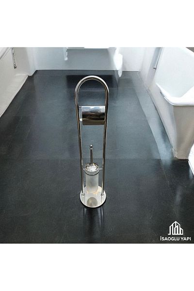 İSAOĞLU YAPI Toilet Roll Holder and Brush Holder - Brass Material Standing Toilet