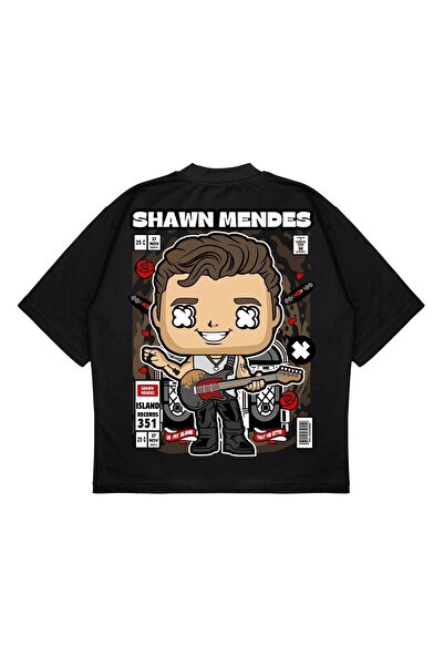 TRAGEDY تي شيرت شون مينديز كبير الحجم للجنسين مطبوع من الخلف بقصة ضيقة من الق...