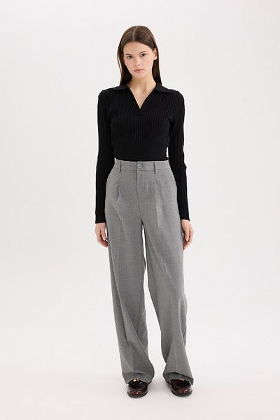 DeFacto Valentine's Day Wide Leg Classic Pants Basic Straight Wide Wide Leg Double Pockets High Waist Standard Length