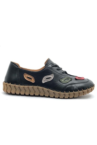 Venüs Pulsar Genuine Leather Orthopedic Women's Casual Shoes Black