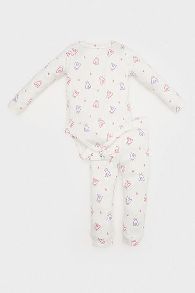 DeFacto Baby Girls Set of 2 Floral Ribbed Camisole Long Sleeve Snap Fastener Bodysuit Long Bottom E2386A525Sp