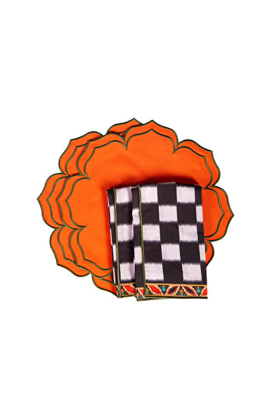 NOCCASA Siyah Beyaz Kareli Desen Nakışlı Servis Peçetesi