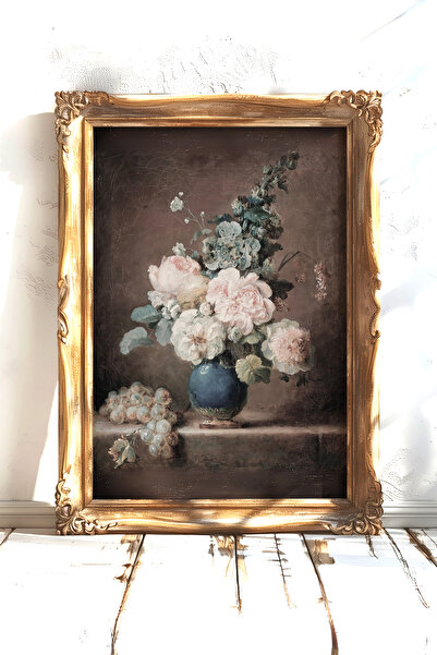 AKSU SANAT Vazo ve Çiçekler Vintage Kanvas Poster - Çerçevesiz Kanvas Poster - Ev Ofis Duvar Dekoru 1PSTR67