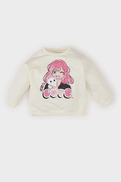 DeFacto Baby Girl Crew Neck Girl Printed Sweatshirt E2948A525Sp