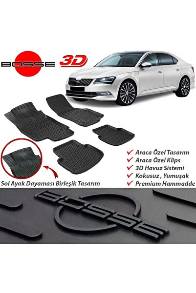 BOSSE Skoda SuperB Paspas Araca Özel 2015 2024 Paspas 3D Havuzlu