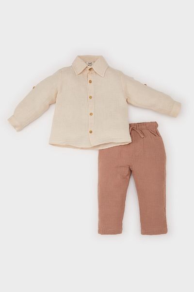 DeFacto 2-teiliges Musselin-Set für Babys – Langarmshirt und elastische Taille E2013a525sp