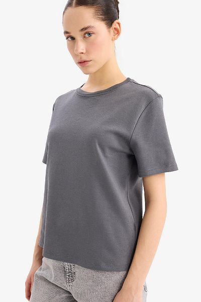 DeFacto Regular Fit Crew Neck Basic Plain Thick Fabric Short Sleeve T-Shirt D7579Ax25Sp