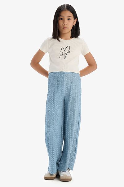 DeFacto Girl's Corduroy Camisole Set - Short Sleeve T-Shirt and Loose Crotch Pants