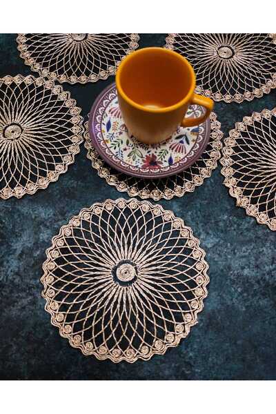 Çt Çeyizci Tekstil 6 مناديل تقديم بلون القهوة - كوكتيل وقاعدة أكواب