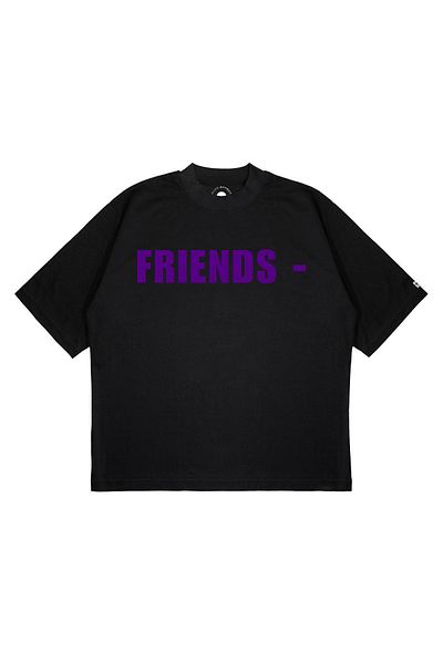TRAGEDY Unisex Oversize Vlone -friends Μαύρο μπλουζάκι με στάμπα με χοντρό ύφασμα