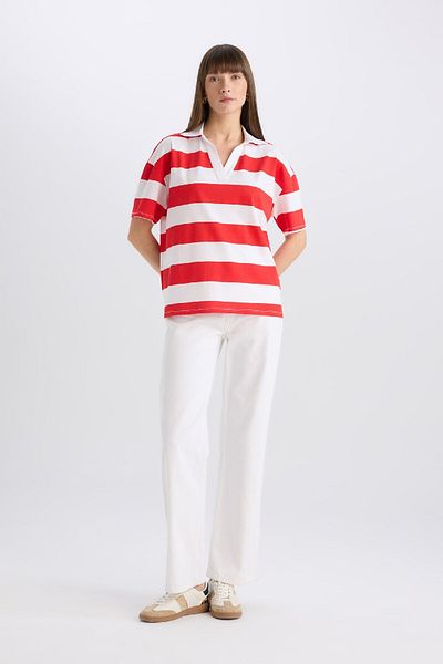 DeFacto Relax Fit Striped Combed Cotton Short Sleeve Polo T-Shirt E2161Ax25Sp