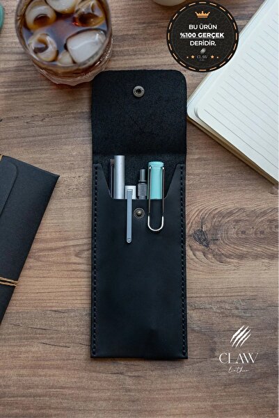 clawleather Suport pentru stilou din piele - Negru - Piele autentică și lucra...