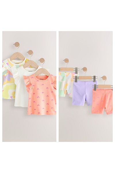 Next Baby Cotton Rainbow Print Short Sleeve Leggings Set of 3 Bottom Tops
