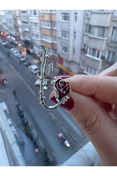 Herşey Nota زهرة القوطية روز الشائكة مفصلة القوطية الأحمر خاتم المرأة قابل لل...
