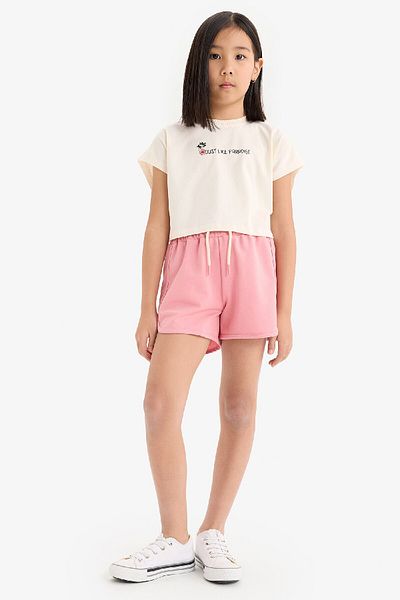 DeFacto Girl's 2 Piece Set Printed Short Sleeve T-Shirt Elastic Waist Shorts E3819A825Sm