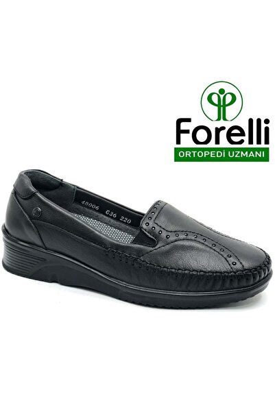 Forelli Erva Genuine Leather Orthopedic Comfort Women's Casual Shoes Black