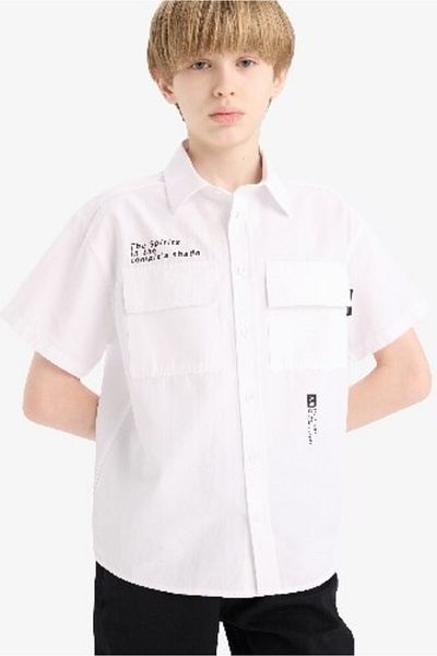 DeFacto Oversize Wide Fit Boy's Polo Neck Printed Poplin Mixed Sleeves