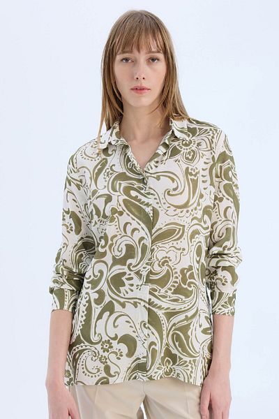 DeFacto Oversize Wide Fit Shirt Collar Printed Long Sleeve Tunic E4347Ax