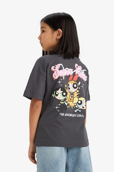 DeFacto Dámské dětské PowerPuff Girls Oversize Wide Fit Crew Neck Back Potištěné tričko s krátkým rukávem E2610A82