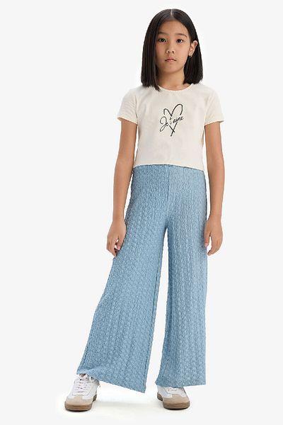 DeFacto Girl's Corduroy Camisole Set - Short Sleeve T-Shirt and Loose Crotch Pants