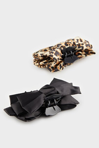 DeFacto Women's Black and Leopard Patterned 2-Piece Latch Buckle E4206Axns