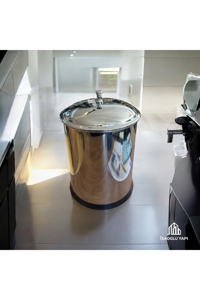 İSAOĞLU YAPI Vintage Trash Can Silver Bucket with Silver Handle Special Design Classic Model