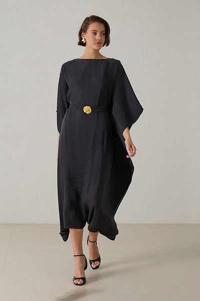 Setre Black Relaxed Cut Dress with Belt and Sleeve Detail