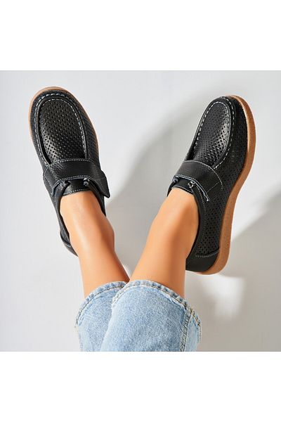 Joana Women's moccasins, natural leather, black, Takari