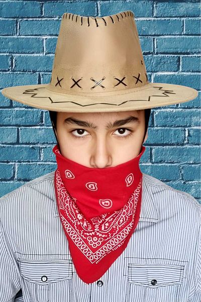 Uniquetrenders Παιδικό Unisex Bandana Nubuck καουμπόικο καπέλο (Ηλικία 8-14)