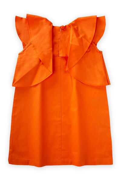 Cigit Flounced Poplin Dress 2-7 Years Orange