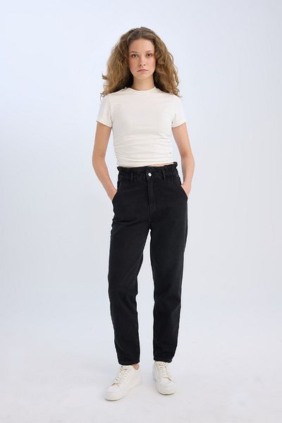 DeFacto Short Leg Ankle Length Paperbag Jean Trousers - Elastic Waist D4309Ax25Sp