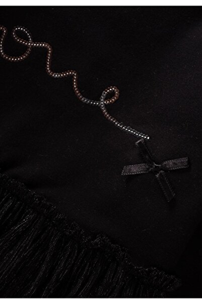 Cigit Sequin Tulle Winter Tunic 1-6 Years Black