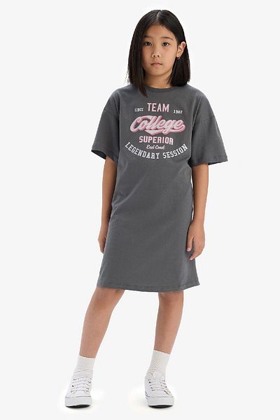 DeFacto Girl's Oversize Wide Fit Printed Short Sleeve Dress E5805A825Hs