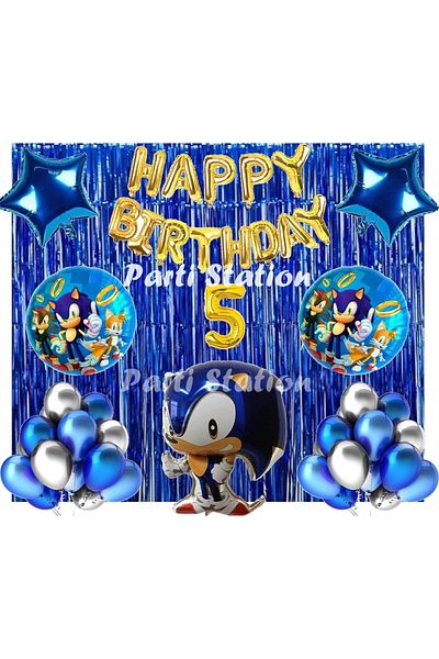 Parti Station Dark Blue Fox Sonic Boom Concept 5 Year Old Balloon Set Sonic Theme Birthday Background Decoration Balloon Set