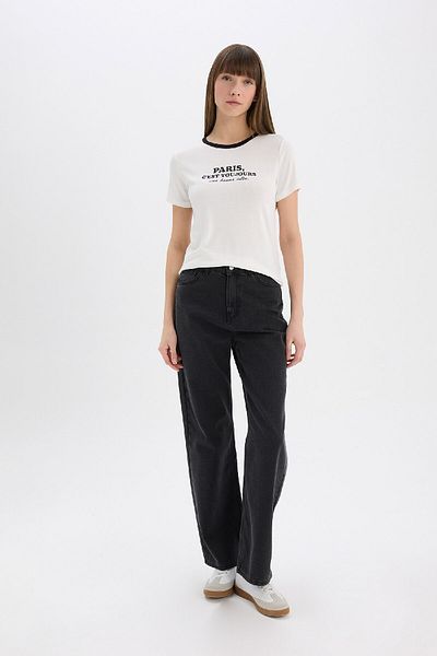 DeFacto Regular Fit Crew Neck Printed Rib Short Sleeve T-Shirt E5065Ax25Sp