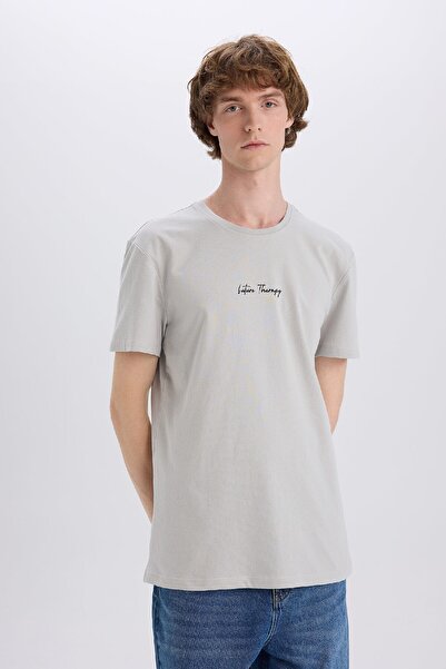 DeFacto 100 % Baumwolle Slim Fit Slim Fit Rundhalsausschnitt bedrucktes Kurzarm-T-Shirt X3932az25sm