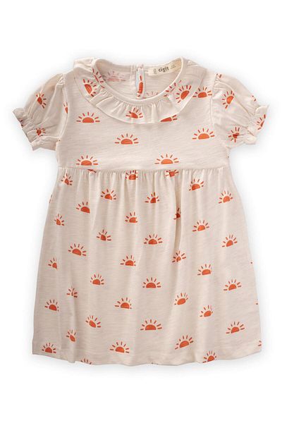 Cigit Patterned Dress 1-6 Years Ecru Sun Pattern