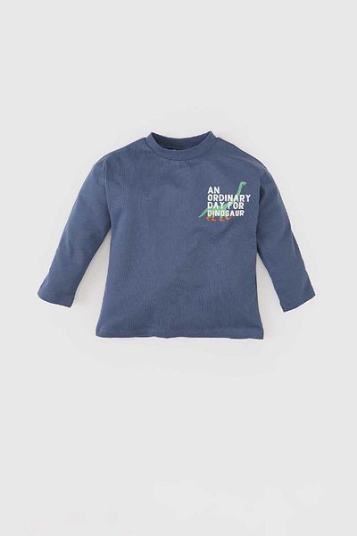 DeFacto Tricou cu mânecă lungă imprimat cu decolteu pentru bebeluși E3659A525SP
