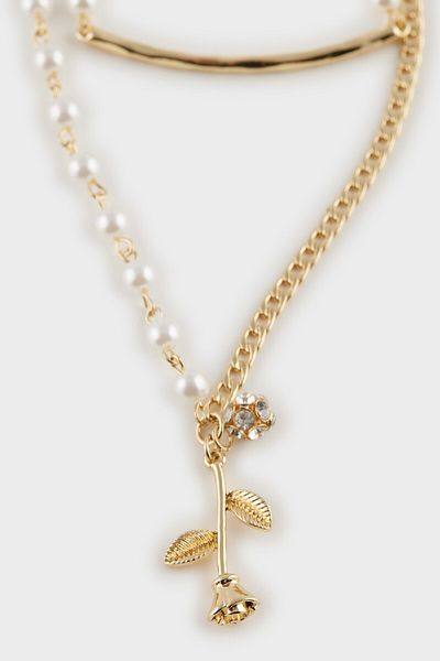 DeFacto Damen-Halskette mit Perlendetails, 2-teilig, E3993axns