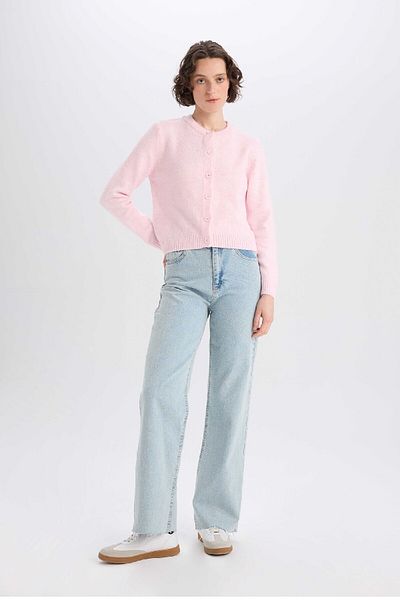 DeFacto Crew Neck Soft Touch Knitwear Cardigan - Regular Fit, Flat Buttons E3654Ax25Sp