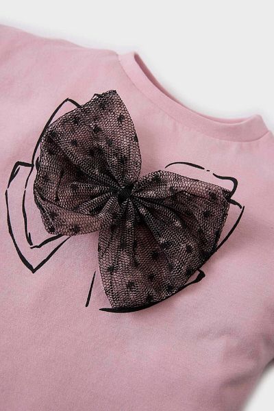DeFacto Baby Girl Crew Neck Ribbon Printed Short Sleeve T-Shirt E5464A525Sm