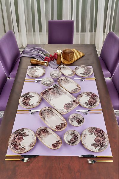 Mabeyn Purple 15 Piece Ceramic Breakfast Pastry Presentation Plate Set for 6 People
