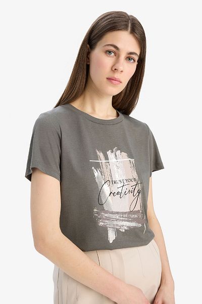 DeFacto Relax Fit Crew Neck Printed Short Sleeve T-Shirt E5062Ax25Sp